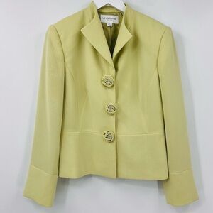 Liz Claiborne Key Lime Green Suit with Floral Button Size 8